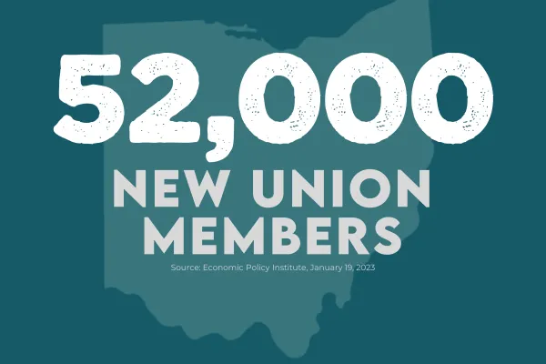 Union membership increased 52,000 in Ohio
