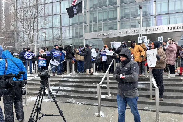 Camera crews at federal worker rally