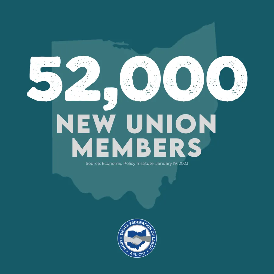 Union membership increased 52,000 in Ohio